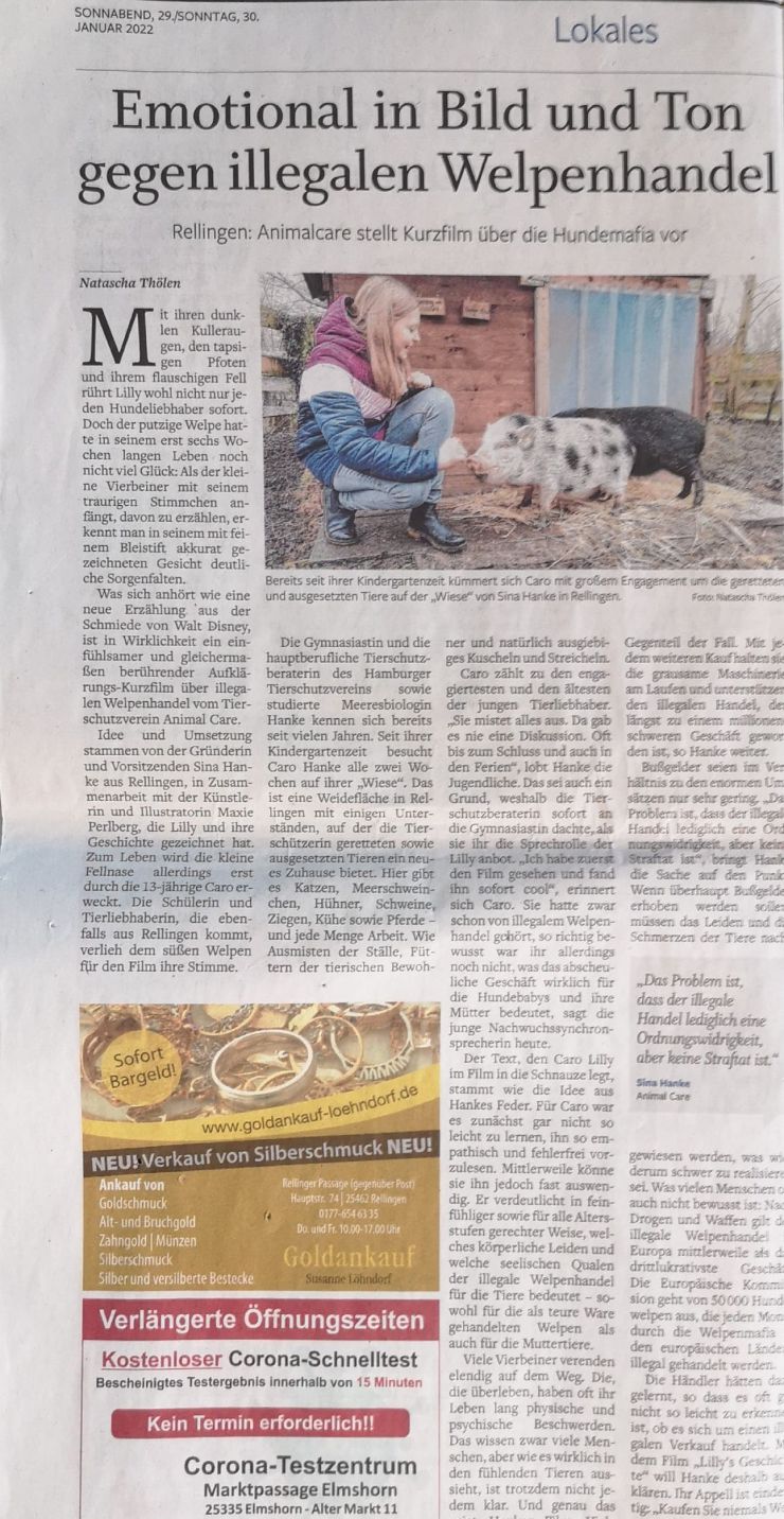 Foto von Zeitungsausschnitt Pinneberger Tageblatt 29. Januar 2022
